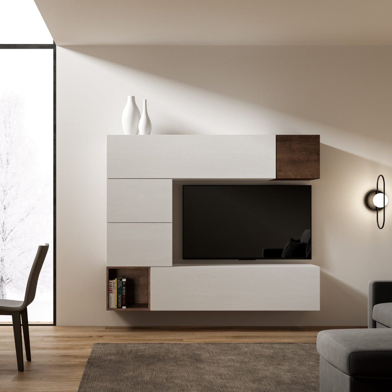 Parete attrezzata per soggiorno porta TV con ripiani per arredamento camere ed interni 194 cm in Pareti attrezzate Decor Space - Altamura, commercioVirtuoso.it