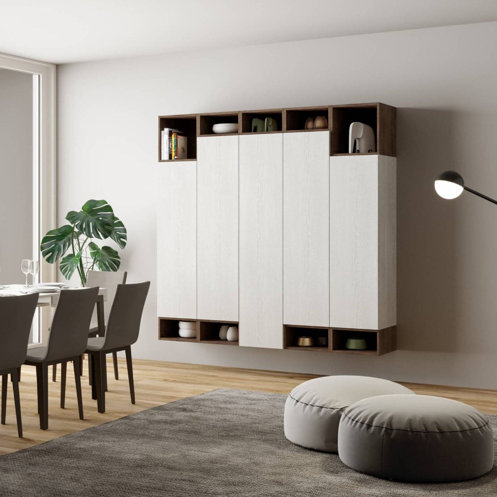 Parete attrezzata per soggiorno porta TV con ripiani per arredamento camere ed interni 200 cm in Pareti attrezzate Decor Space - Altamura, commercioVirtuoso.it