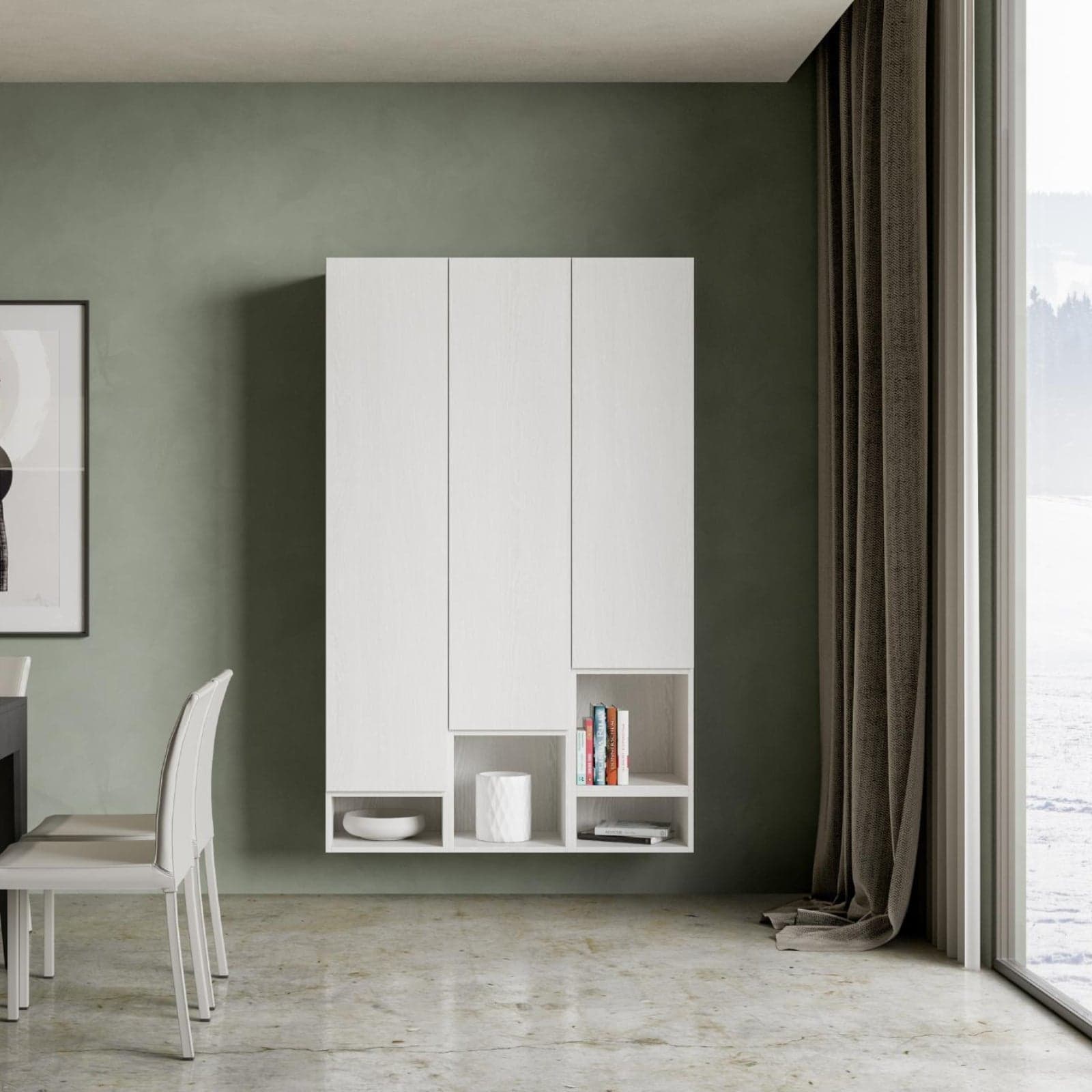Parete attrezzata per soggiorno con ripiani per arredamento camere ed interni 120 cm in Pareti attrezzate Decor Space - Altamura, commercioVirtuoso.it