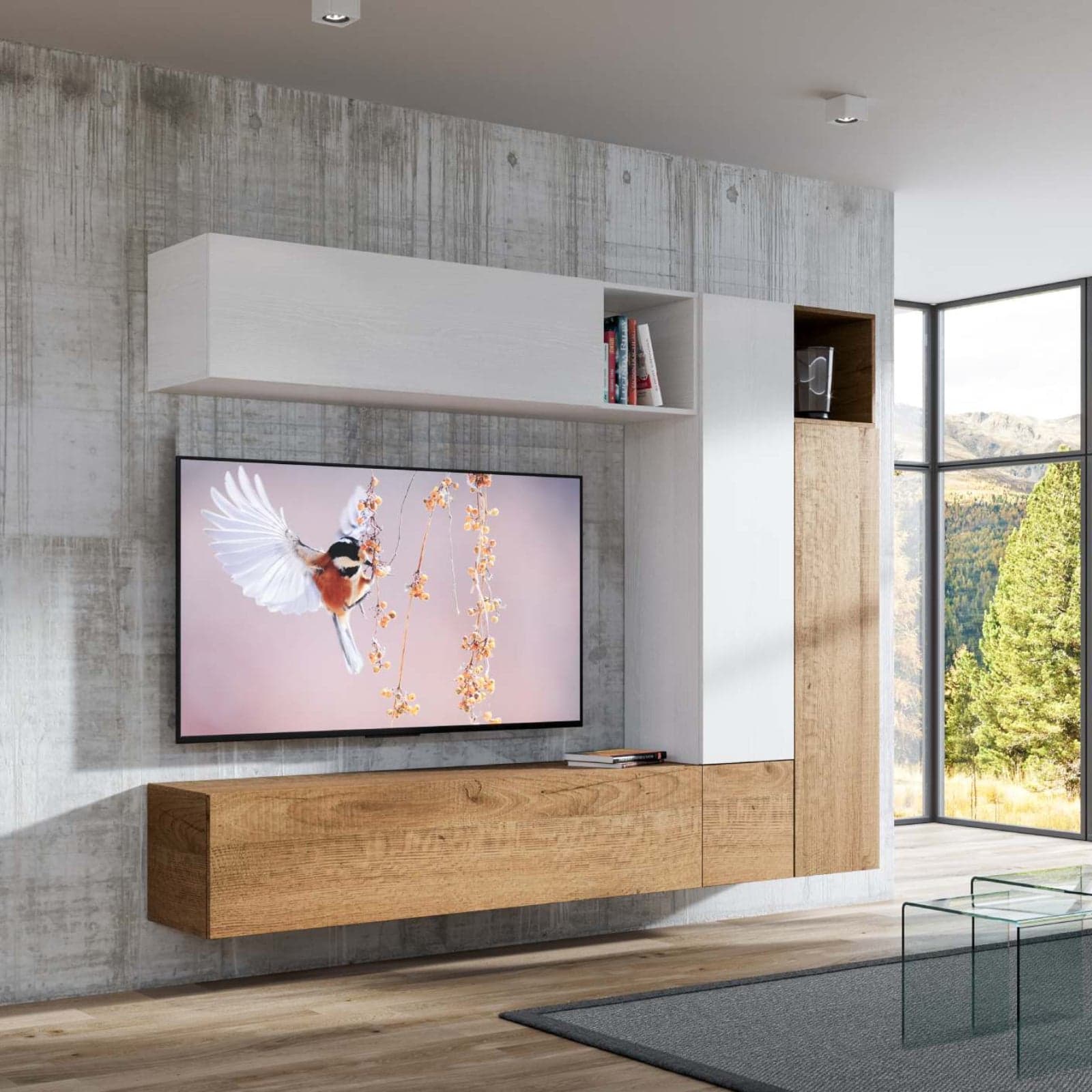 Parete attrezzata per soggiorno porta TV con ripiani per arredamento camere ed interni 254 cm in Pareti attrezzate Decor Space - Altamura, commercioVirtuoso.it