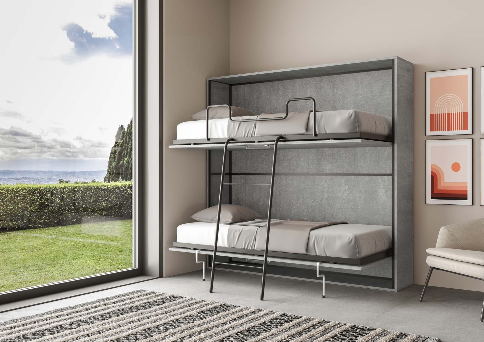 Letto "Firenze" doppio a scomparsa, in legno, con apertura orizzontale, per camera da letto in Materassi Decor Space - Altamura, commercioVirtuoso.it