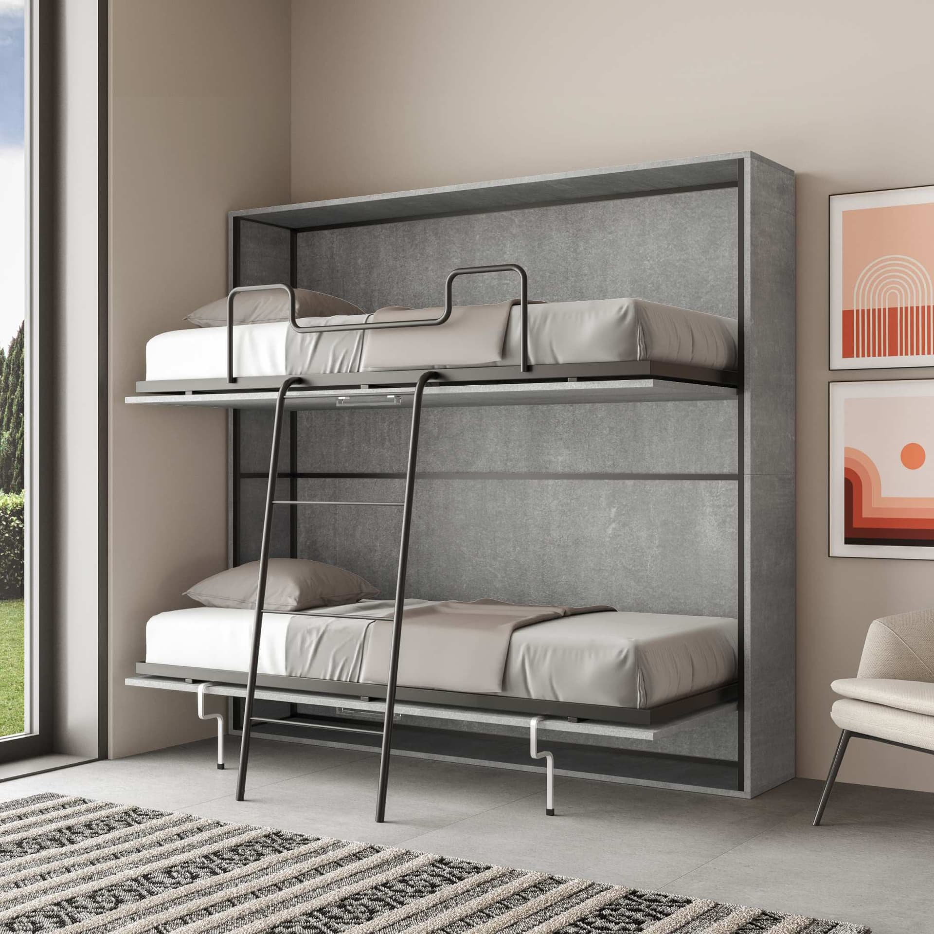 Letto "Firenze" doppio a scomparsa, in legno, con apertura orizzontale, per camera da letto in Materassi Decor Space - Altamura, commercioVirtuoso.it