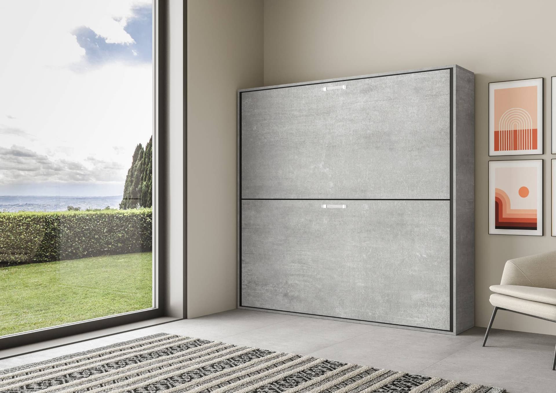 Letto "Firenze" doppio a scomparsa, in legno, con apertura orizzontale, per camera da letto in Materassi Decor Space - Altamura, commercioVirtuoso.it