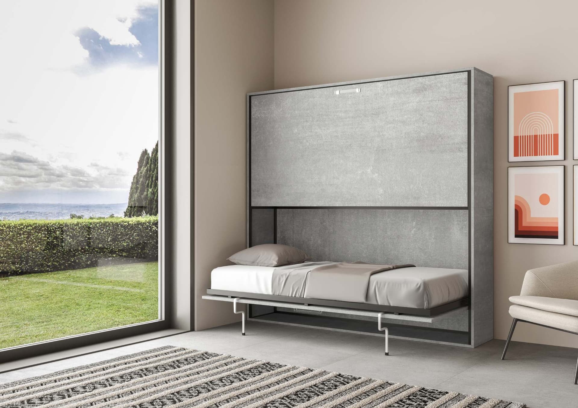 Letto "Firenze" doppio a scomparsa, in legno, con apertura orizzontale, per camera da letto in Materassi Decor Space - Altamura, commercioVirtuoso.it