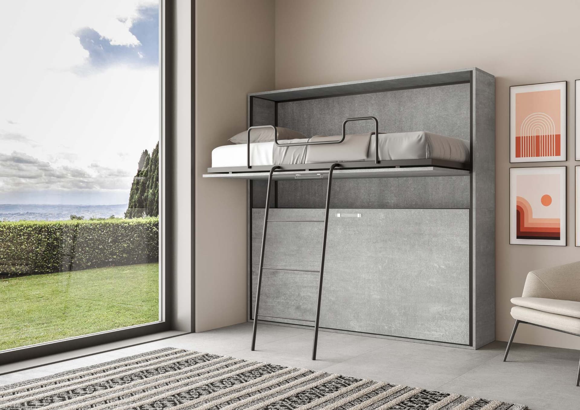 Letto "Firenze" doppio a scomparsa, in legno, con apertura orizzontale, per camera da letto in Materassi Decor Space - Altamura, commercioVirtuoso.it