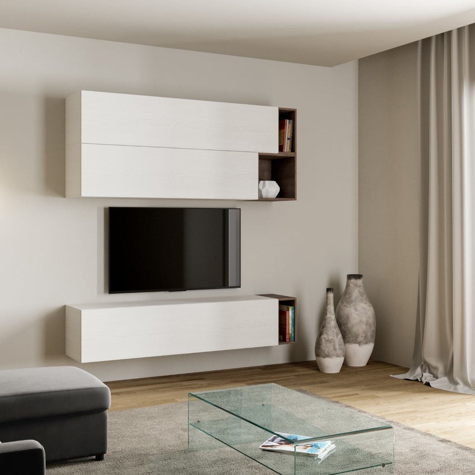 Parete attrezzata per soggiorno porta TV con ripiani per arredamento camere ed interni 194 cm in Pareti attrezzate Decor Space - Altamura, commercioVirtuoso.it