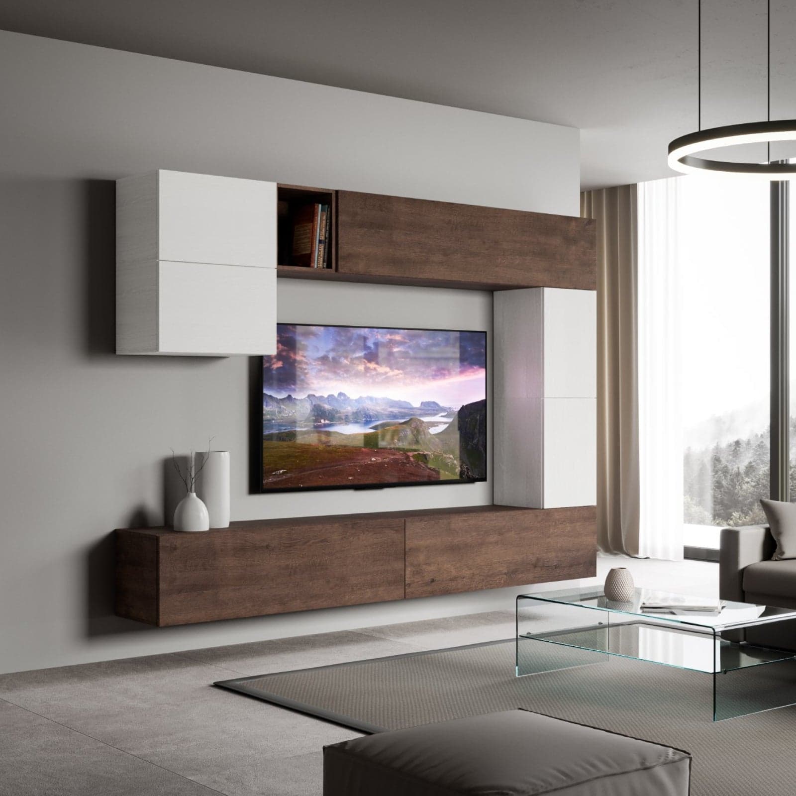 Parete attrezzata per soggiorno porta TV con ripiani per arredamento camere ed interni 268 cm in Pareti attrezzate Decor Space - Altamura, commercioVirtuoso.it