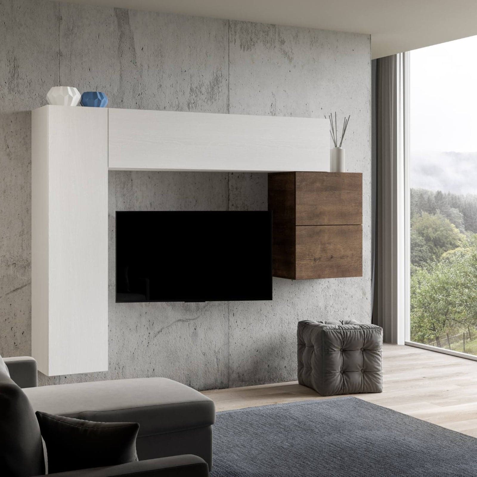 Parete attrezzata per soggiorno porta TV con ripiani per arredamento camere ed interni 204 cm in Pareti attrezzate Decor Space - Altamura, commercioVirtuoso.it
