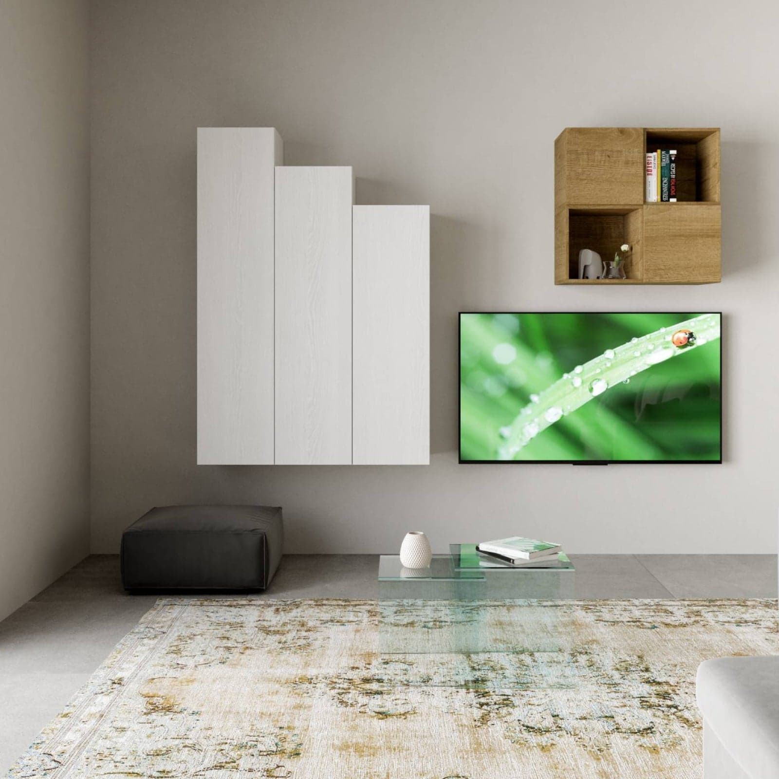 Parete attrezzata per soggiorno porta TV con ripiani per arredamento camere ed interni 120 cm in Pareti attrezzate Decor Space - Altamura, commercioVirtuoso.it