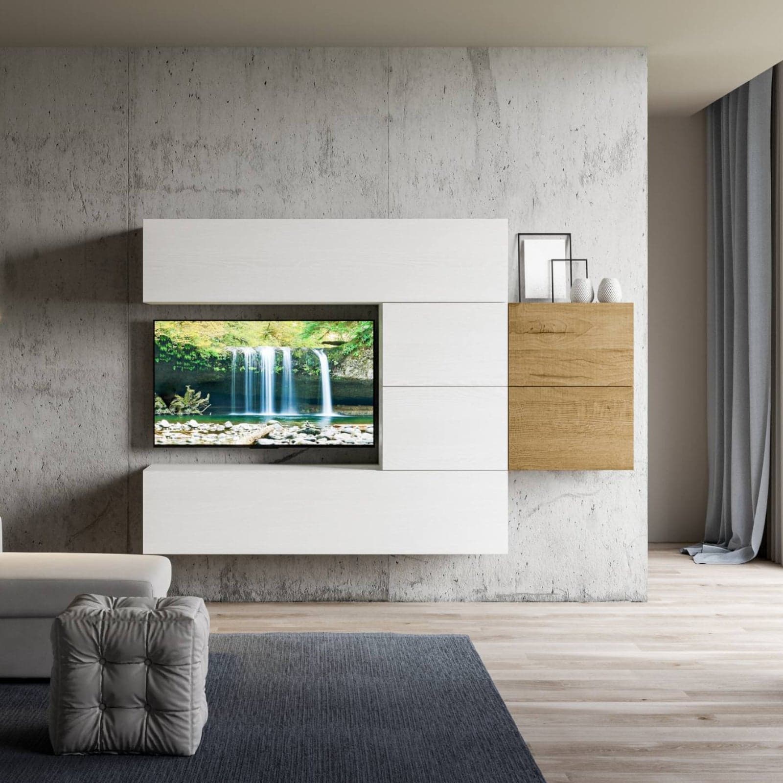 Parete attrezzata per soggiorno porta TV con ripiani per arredamento camere ed interni 236 cm in Pareti attrezzate Decor Space - Altamura, commercioVirtuoso.it