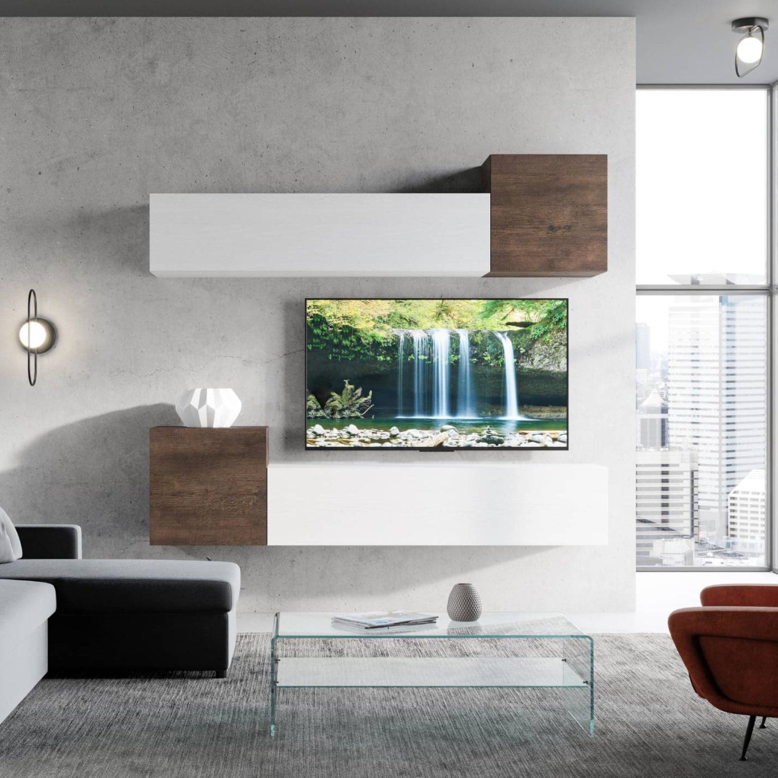Parete attrezzata per soggiorno porta TV con ripiani per arredamento camere ed interni 236 cm in Pareti attrezzate Decor Space - Altamura, commercioVirtuoso.it