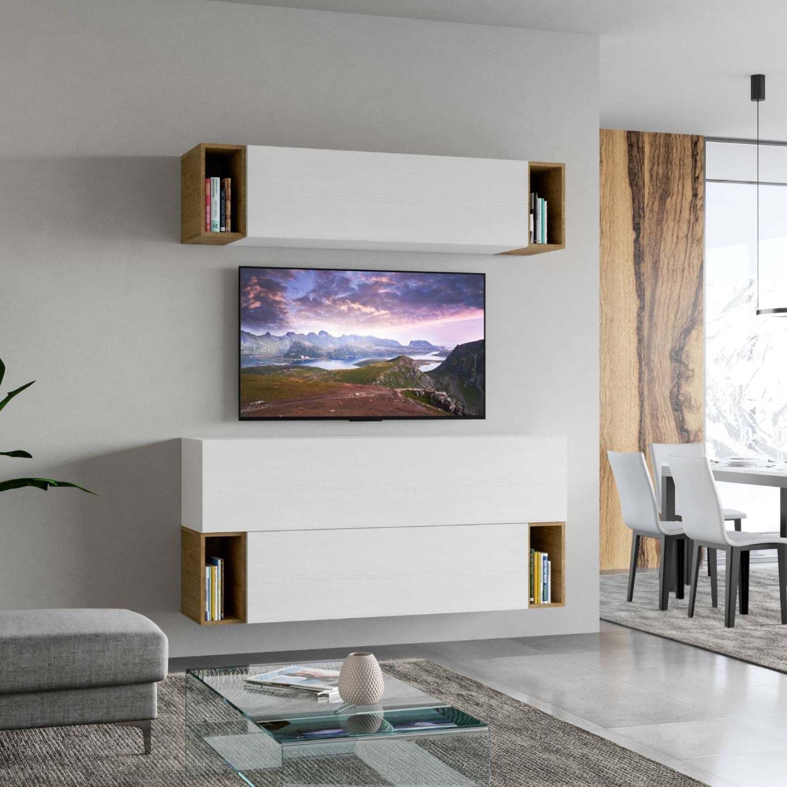 Parete attrezzata per soggiorno porta TV con ripiani per arredamento camere ed interni 174 cm