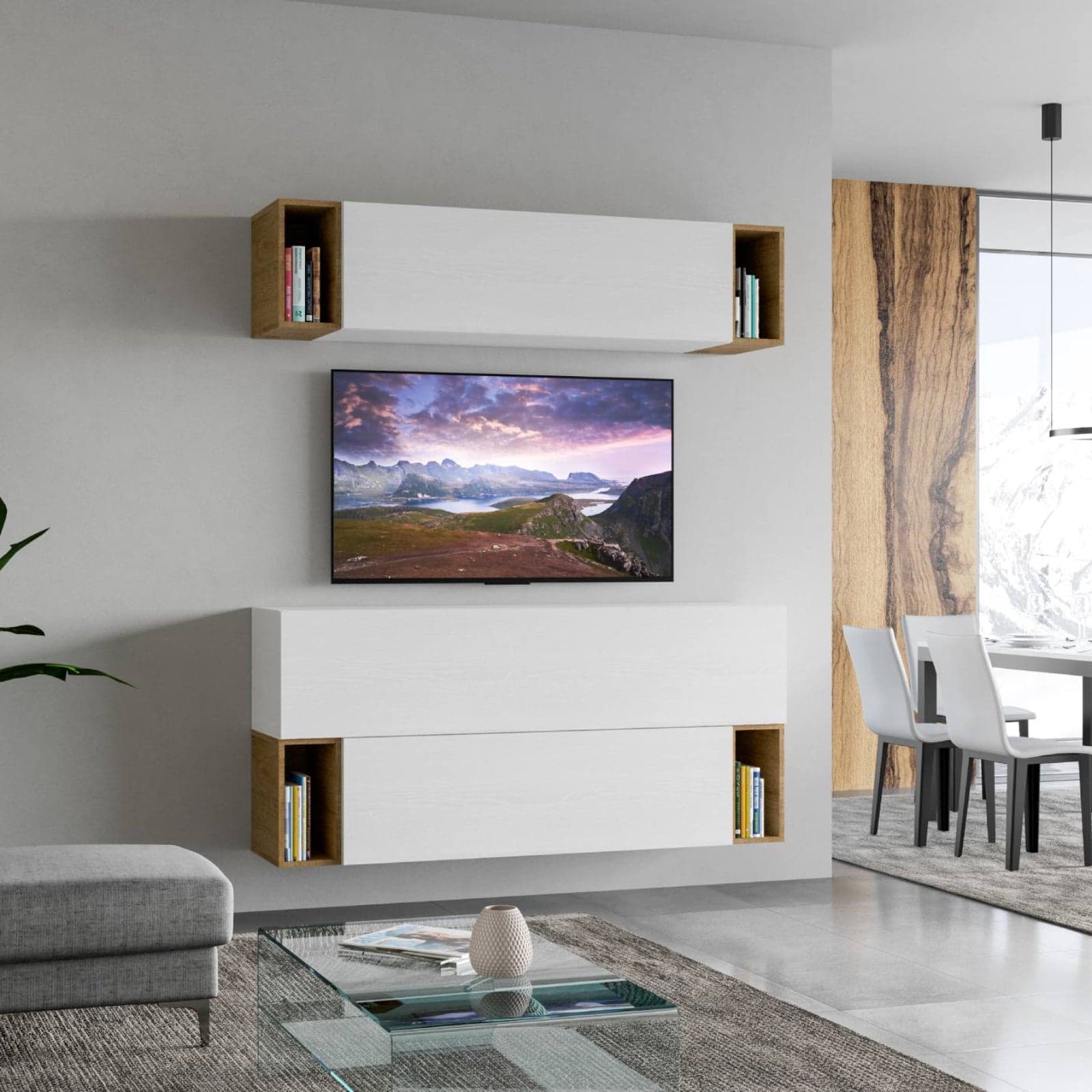 Parete attrezzata per soggiorno porta TV con ripiani per arredamento camere ed interni 174 cm in Pareti attrezzate Decor Space - Altamura, commercioVirtuoso.it