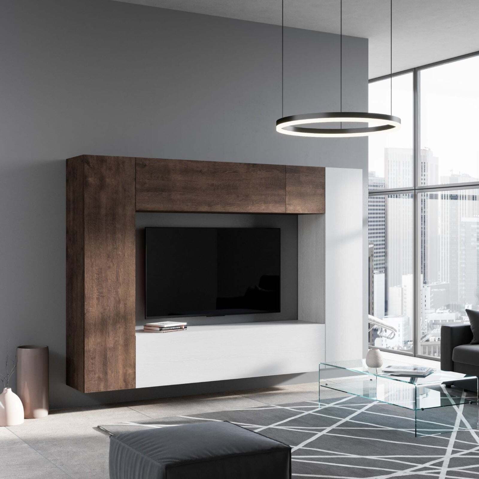 Parete attrezzata per soggiorno porta TV con ripiani per arredamento camere ed interni 254 cm