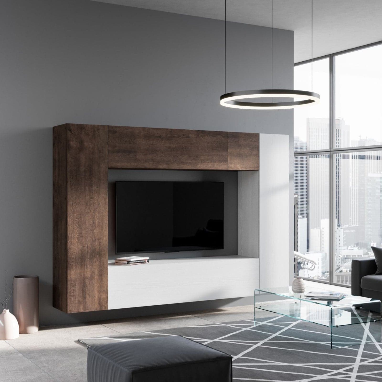 Parete attrezzata per soggiorno porta TV con ripiani per arredamento camere ed interni 254 cm in Pareti attrezzate Decor Space - Altamura, commercioVirtuoso.it