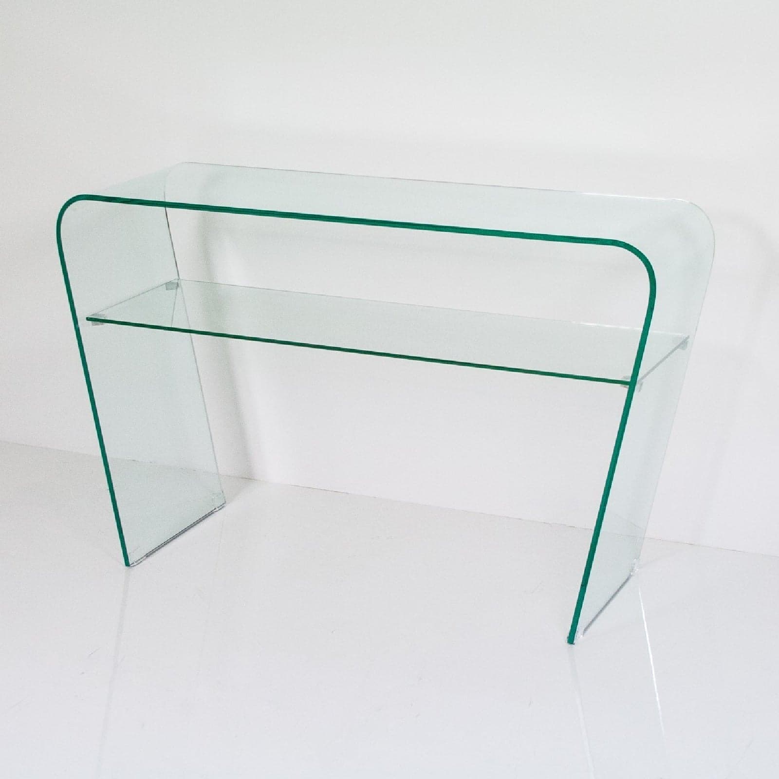 Consolle fissa, con ripiano, in vetro trasparente curvato, per arredamento interni in Credenze Decor Space - Altamura, commercioVirtuoso.it