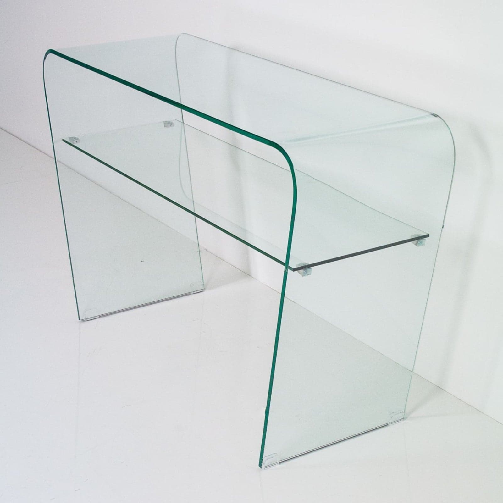 Consolle fissa, con ripiano, in vetro trasparente curvato, per arredamento interni in Credenze Decor Space - Altamura, commercioVirtuoso.it