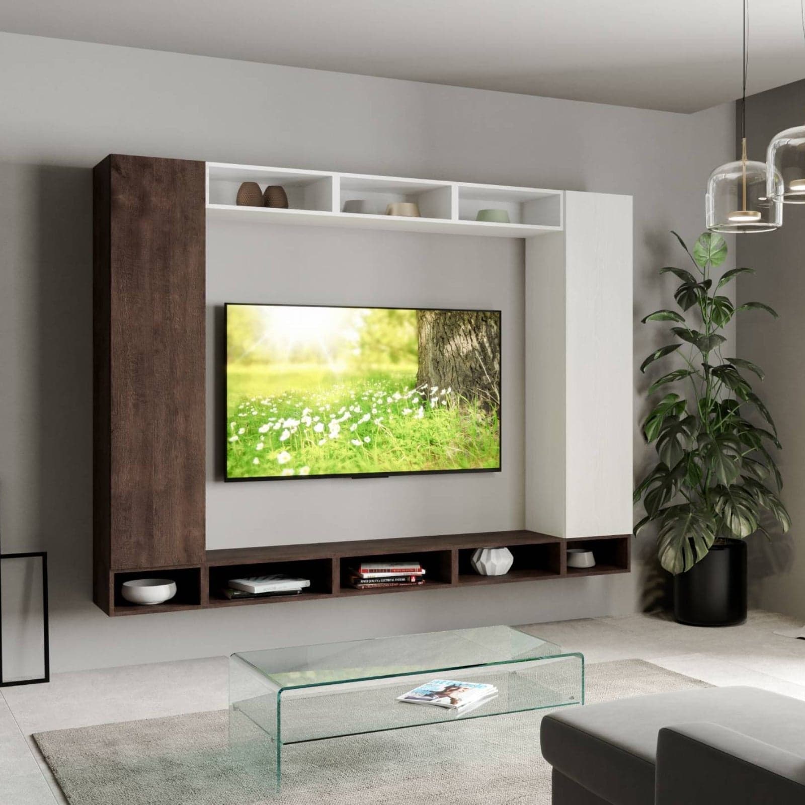 Parete attrezzata per soggiorno porta TV con ripiani per arredamento camere ed interni 260 cm in Pareti attrezzate Decor Space - Altamura, commercioVirtuoso.it