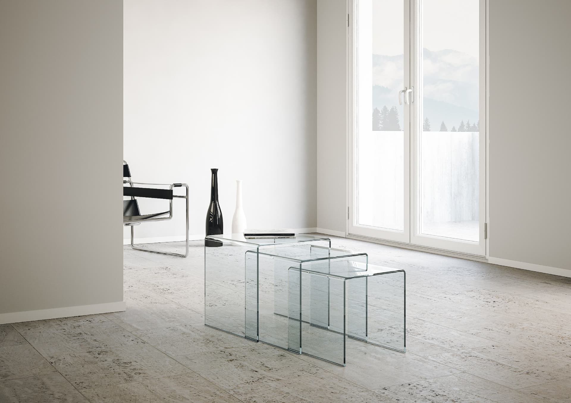 Tavolini fissi, in vetro trasparente, per arredamento interni kit da 3 in Credenze Decor Space - Altamura, commercioVirtuoso.it