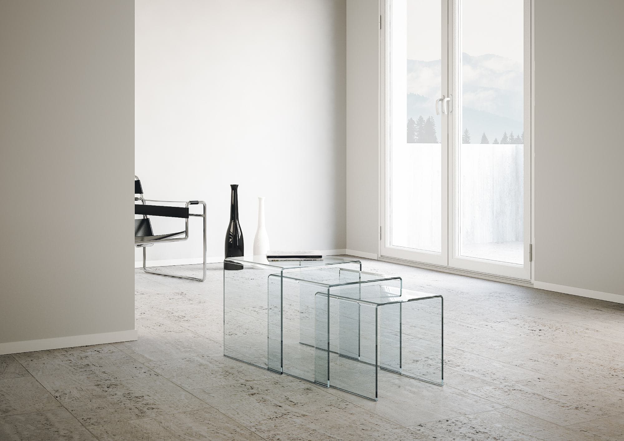 Tavolini fissi, in vetro trasparente, per arredamento interni kit da 3 in Credenze Decor Space - Altamura, commercioVirtuoso.it