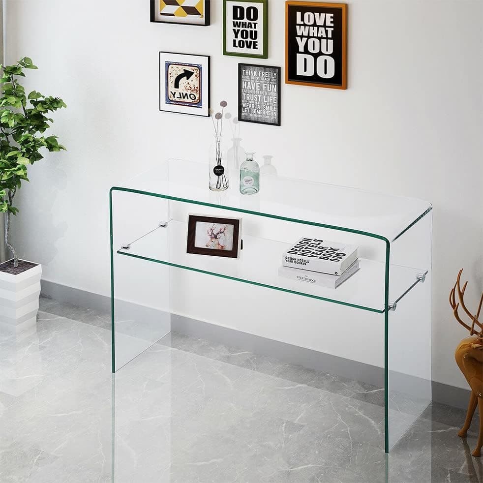 Consolle fissa, con ripiano, in vetro trasparente, per arredamento interni 120 x 40 cm in Credenze Decor Space - Altamura, commercioVirtuoso.it