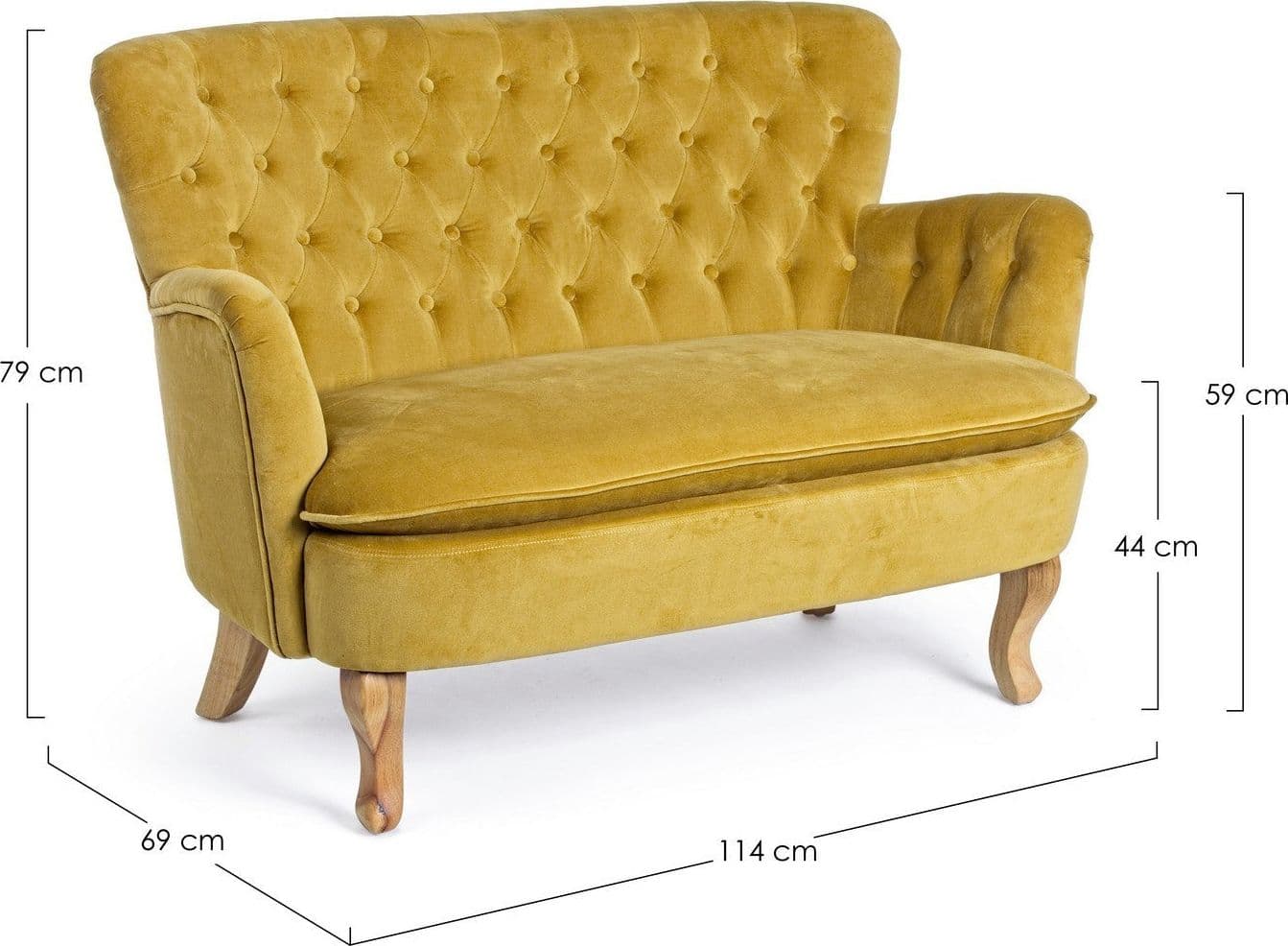 Divano 2 Posti "Orlins" per interno, Struttura In Legno Di Pino, Rivestimento In Cotone Trapuntato, Effetto Velluto Capitonne' 114 x 69 x 79 h cm in Divani Decor Space - Altamura, commercioVirtuoso.it