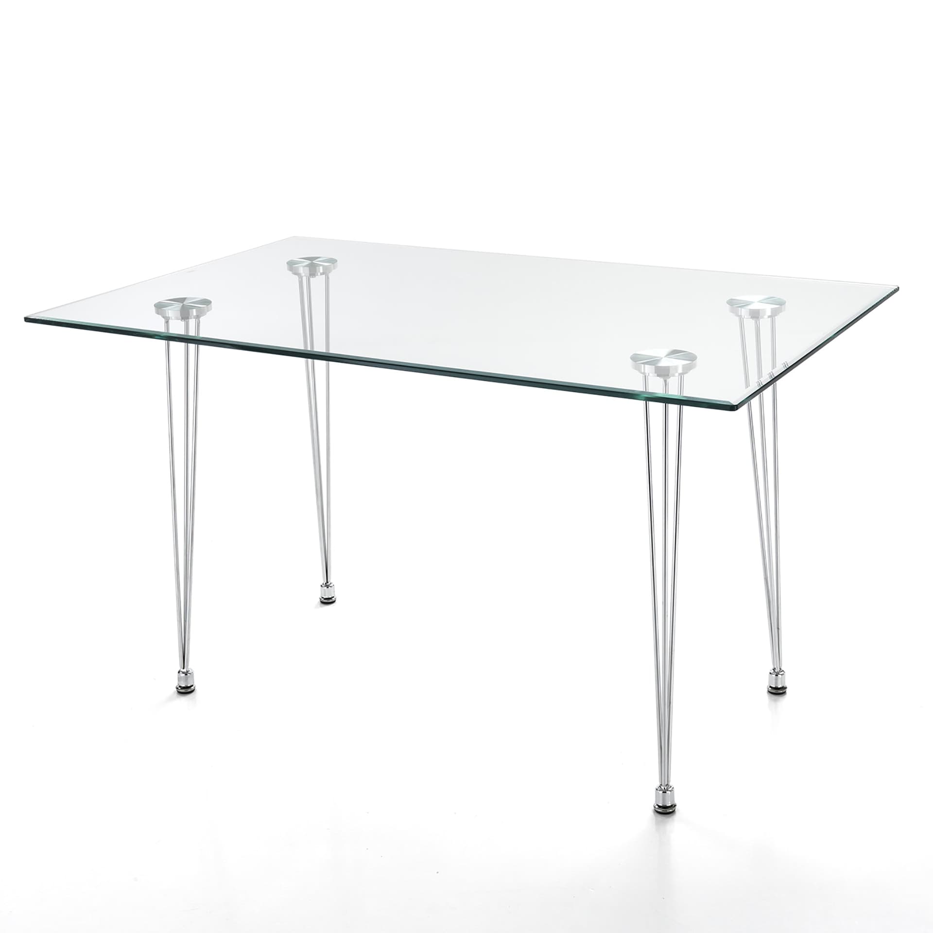 Tavolo scrittoio, in vetro trasparente, con gambe in metallo cromato, per arredamento interni in Credenze Decor Space - Altamura, commercioVirtuoso.it