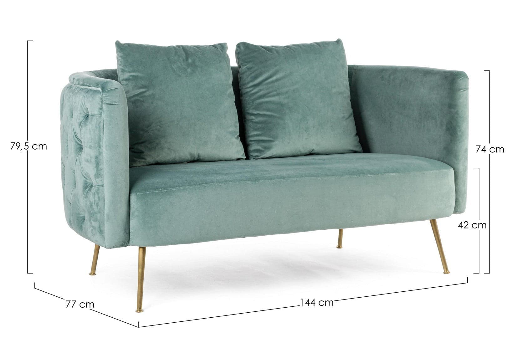 Divano 2 Posti "Tenbury" per interno, in velluto Tiffany, 144 x 77 x 79,5 h cm in Divani Decor Space - Altamura, commercioVirtuoso.it