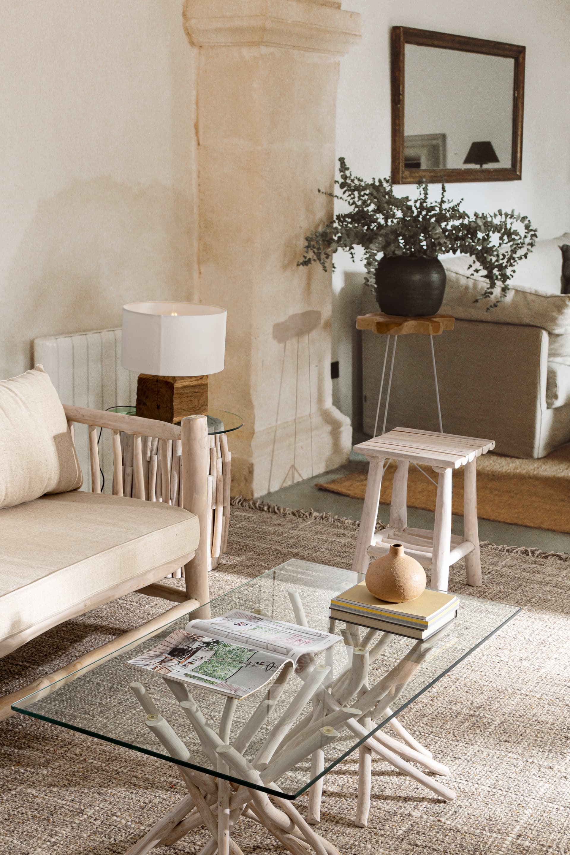Divano "Sahel" per interno, Rami Di Teak Con Finitura Naturale 140 x 75 x 80 h cm in Divani Decor Space - Altamura, commercioVirtuoso.it