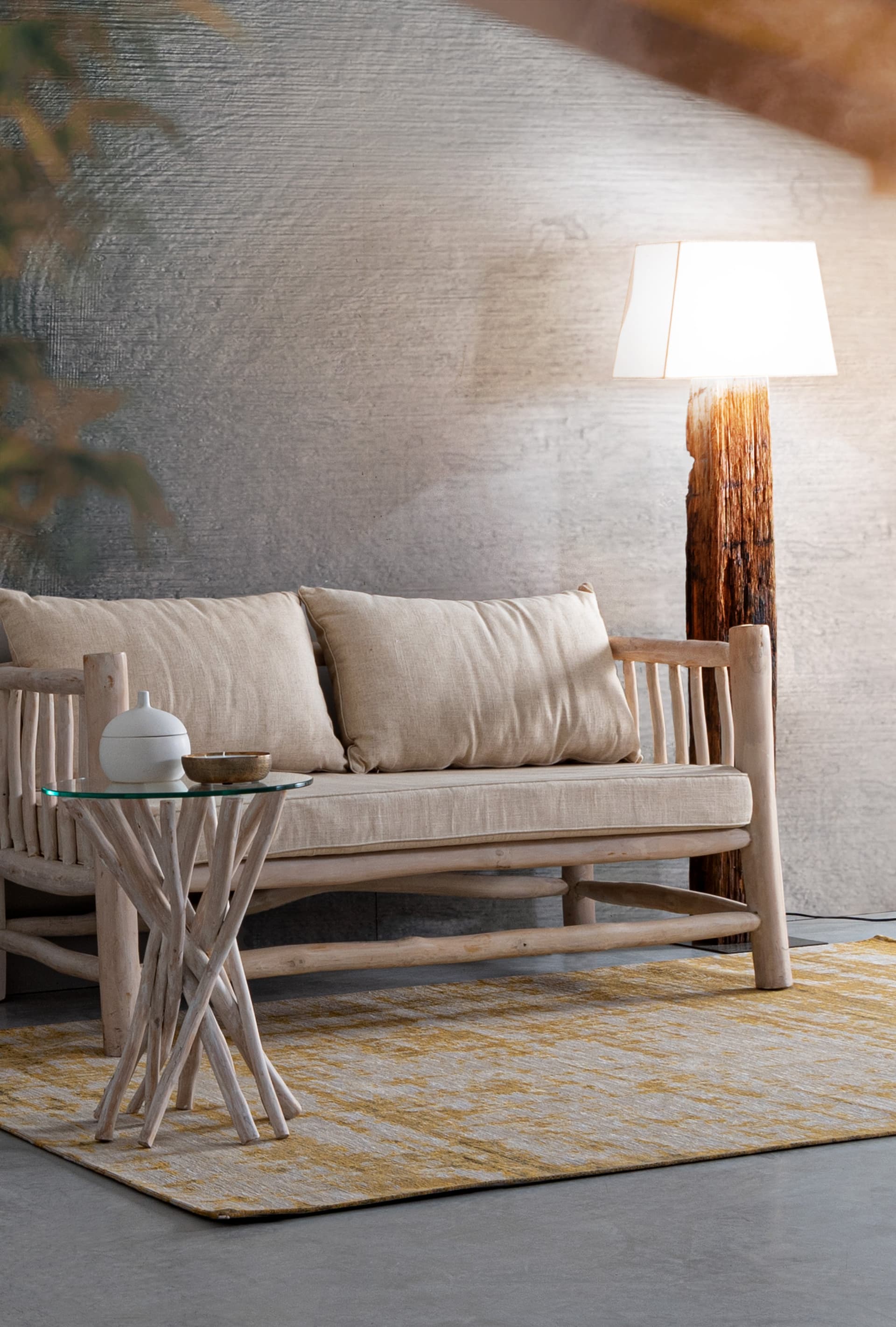 Divano "Sahel" per interno, Rami Di Teak Con Finitura Naturale 140 x 75 x 80 h cm in Divani Decor Space - Altamura, commercioVirtuoso.it