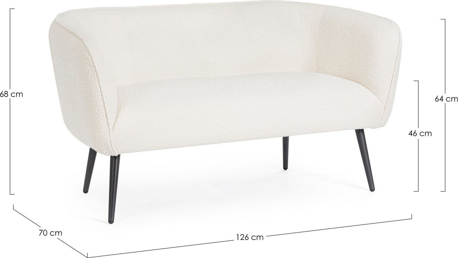 Divano 2 Posti "Avril" per interno, Struttura In Legno Compensato, Gambe In Acciaio Verniciato A Polvere Epossidica 126 x 70 x 68 h cm in Divani Decor Space - Altamura, commercioVirtuoso.it