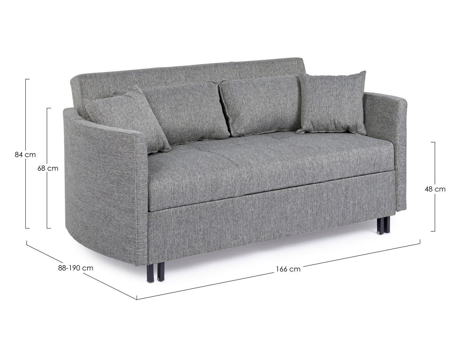 Divano letto "Clayton" per interno con cuscino Struttura in compensato e acciaio, 166 x 88 x 84 cm Casa e cucina/Arredamento/Soggiorno/Divani Decor Space - Altamura, Commerciovirtuoso.it