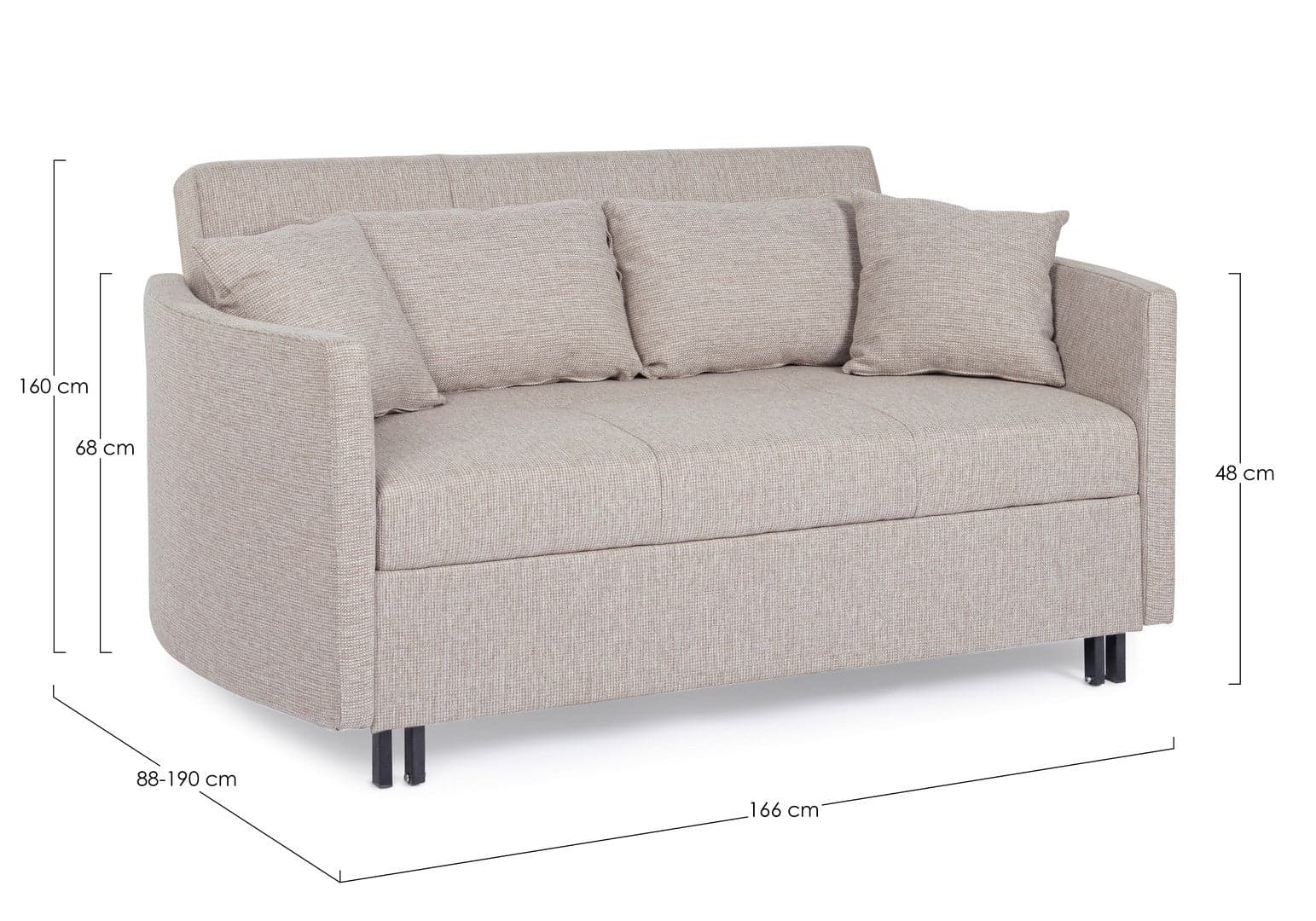 Divano letto "Clayton" per interno con cuscino Struttura in compensato e acciaio, 166 x 88 x 84 cm Casa e cucina/Arredamento/Soggiorno/Divani Decor Space - Altamura, Commerciovirtuoso.it