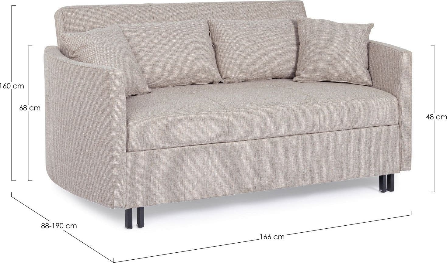 Divano letto "Clayton" per interno con cuscino Struttura in compensato e acciaio, 166 x 88 x 84 cm Casa e cucina/Arredamento/Soggiorno/Divani Decor Space - Altamura, Commerciovirtuoso.it