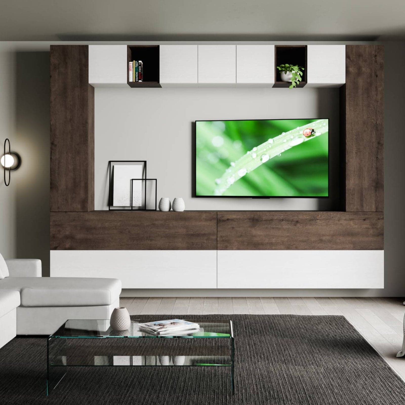 Parete attrezzata per soggiorno porta TV con ripiani per arredamento camere ed interni 368 cm in Pareti attrezzate Decor Space - Altamura, commercioVirtuoso.it