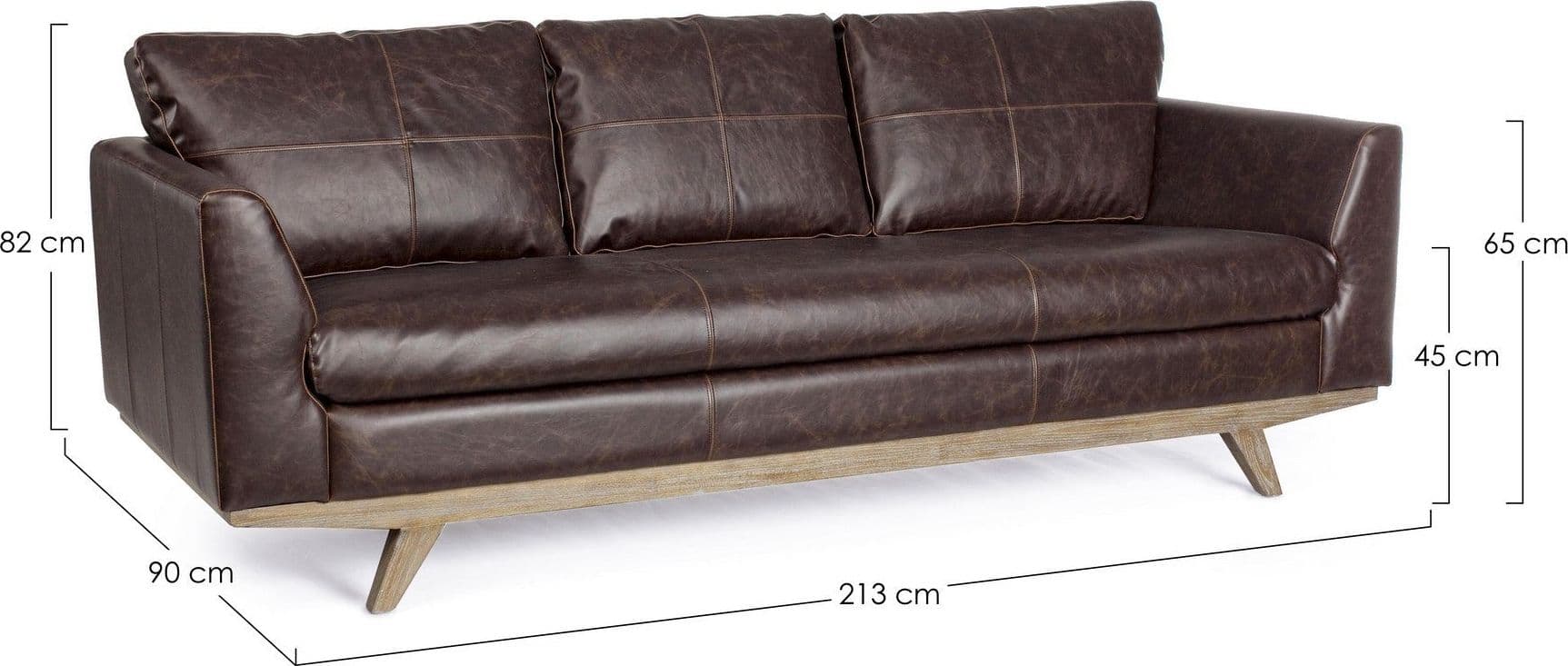 Divano 3 Posti "Johnston" per interno, Struttura In Legno Di Quercia, Rivestimento In Ecopelle(Pu) 213 x 90 x 82 h cm in Divani Decor Space - Altamura, commercioVirtuoso.it