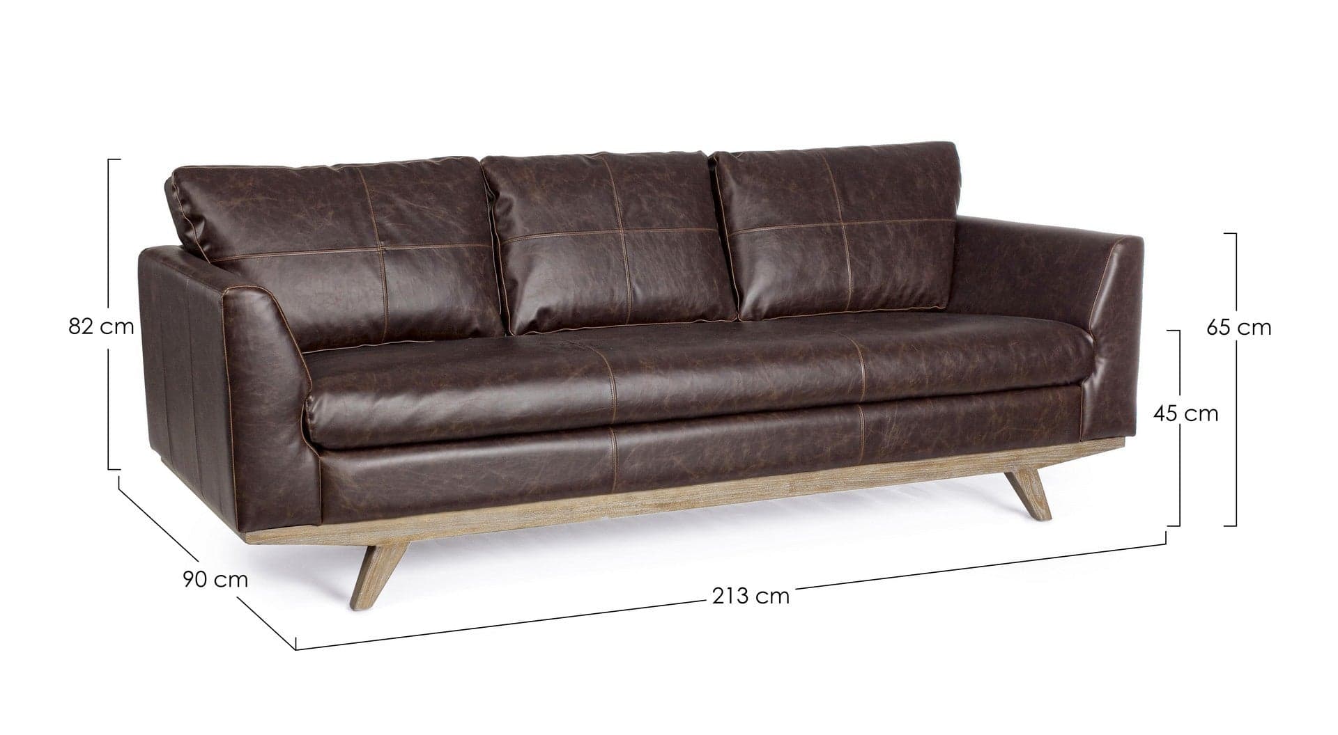 Divano 3 Posti "Johnston" per interno, Struttura In Legno Di Quercia, Rivestimento In Ecopelle(Pu) 213 x 90 x 82 h cm in Divani Decor Space - Altamura, commercioVirtuoso.it