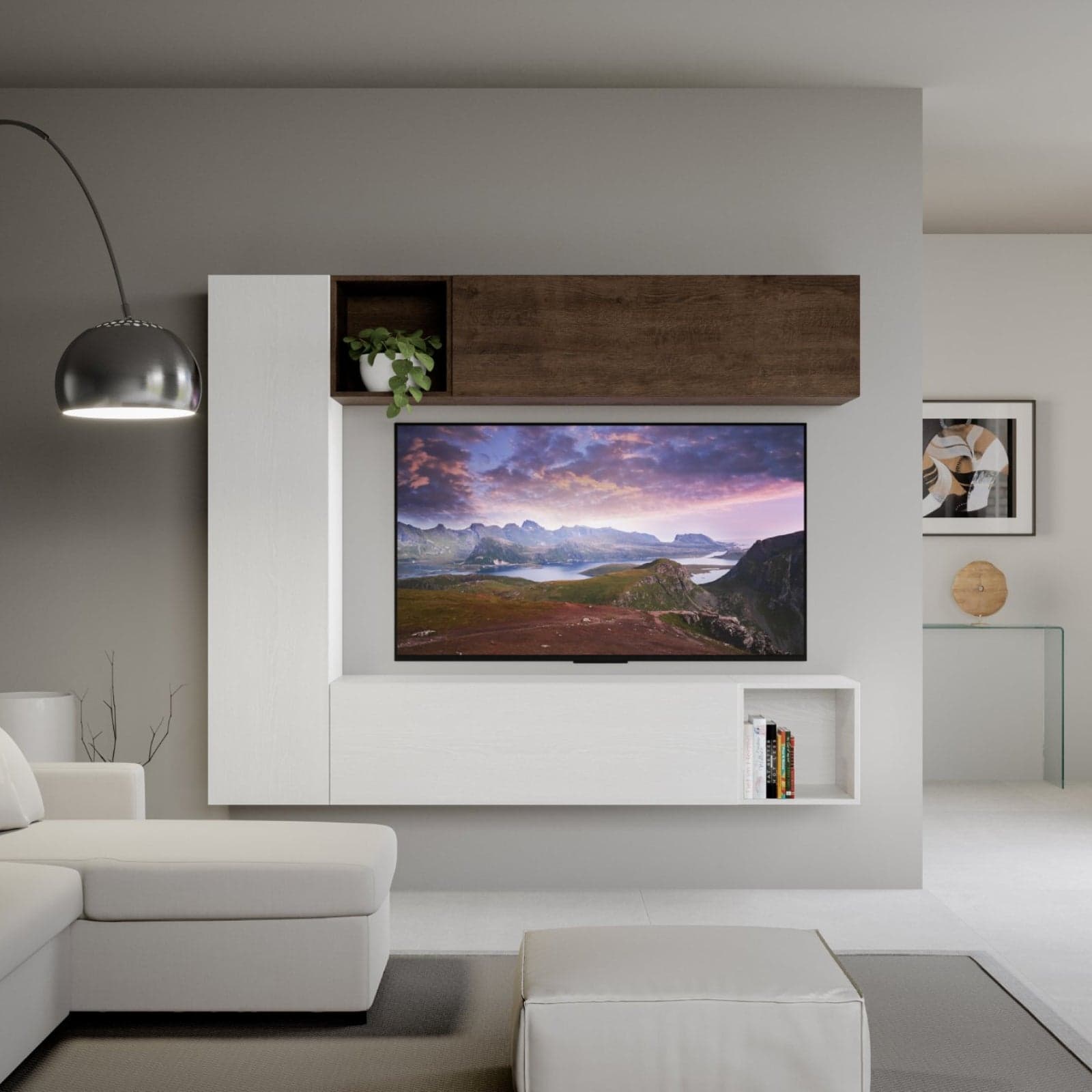 Parete attrezzata per soggiorno porta TV con ripiani per arredamento camere ed interni 214 cm in Pareti attrezzate Decor Space - Altamura, commercioVirtuoso.it