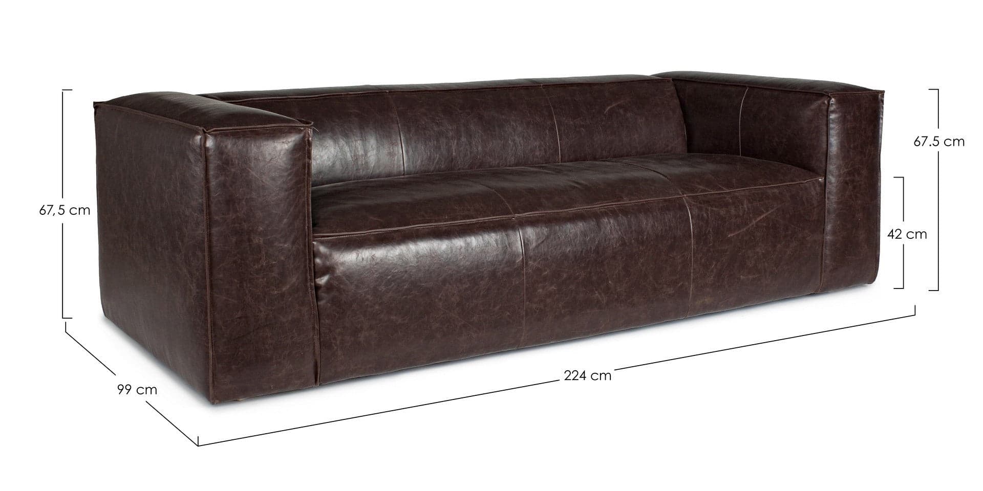 Divano 3 - 4 Posti "Dakota" per interno, Struttura In Legno Di Quercia, Rivestimento In Ecopelle (Pu) 224 x 99 x 67,5 h cm in Divani Decor Space - Altamura, commercioVirtuoso.it