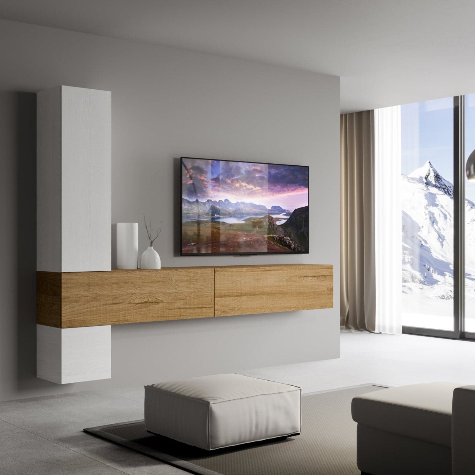 Parete attrezzata per soggiorno porta TV con ripiani per arredamento camere ed interni 268 cm in Pareti attrezzate Decor Space - Altamura, commercioVirtuoso.it