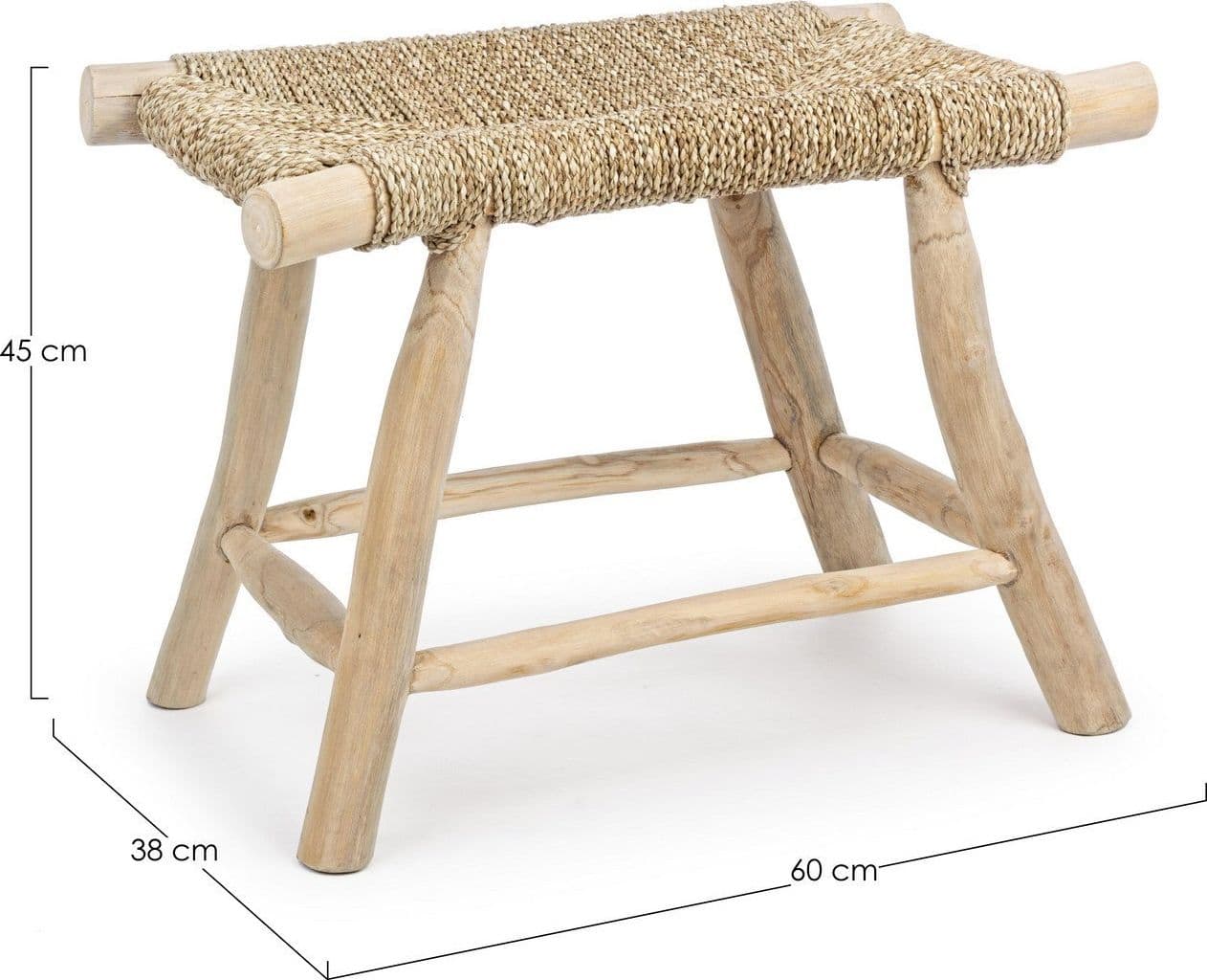 Sgabello per interno "Belinda" Struttura In Rami Di Teak, Finitura Naturale, 60 x 38 x 45 h cm in Sgabelli Decor Space - Altamura, commercioVirtuoso.it