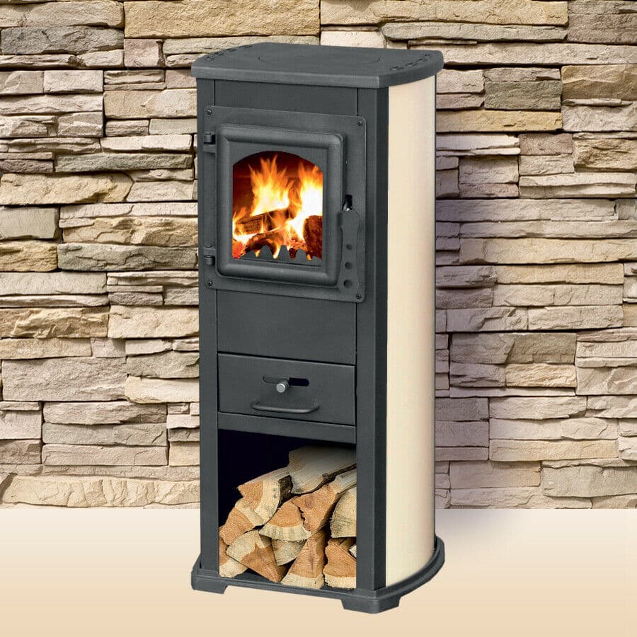 Stufa a legna "Karma" 7 kW in acciaio verniciato caminetto h 89 cm in Impianti di riscaldamento a combustibile solido Decor Space - Altamura, commercioVirtuoso.it