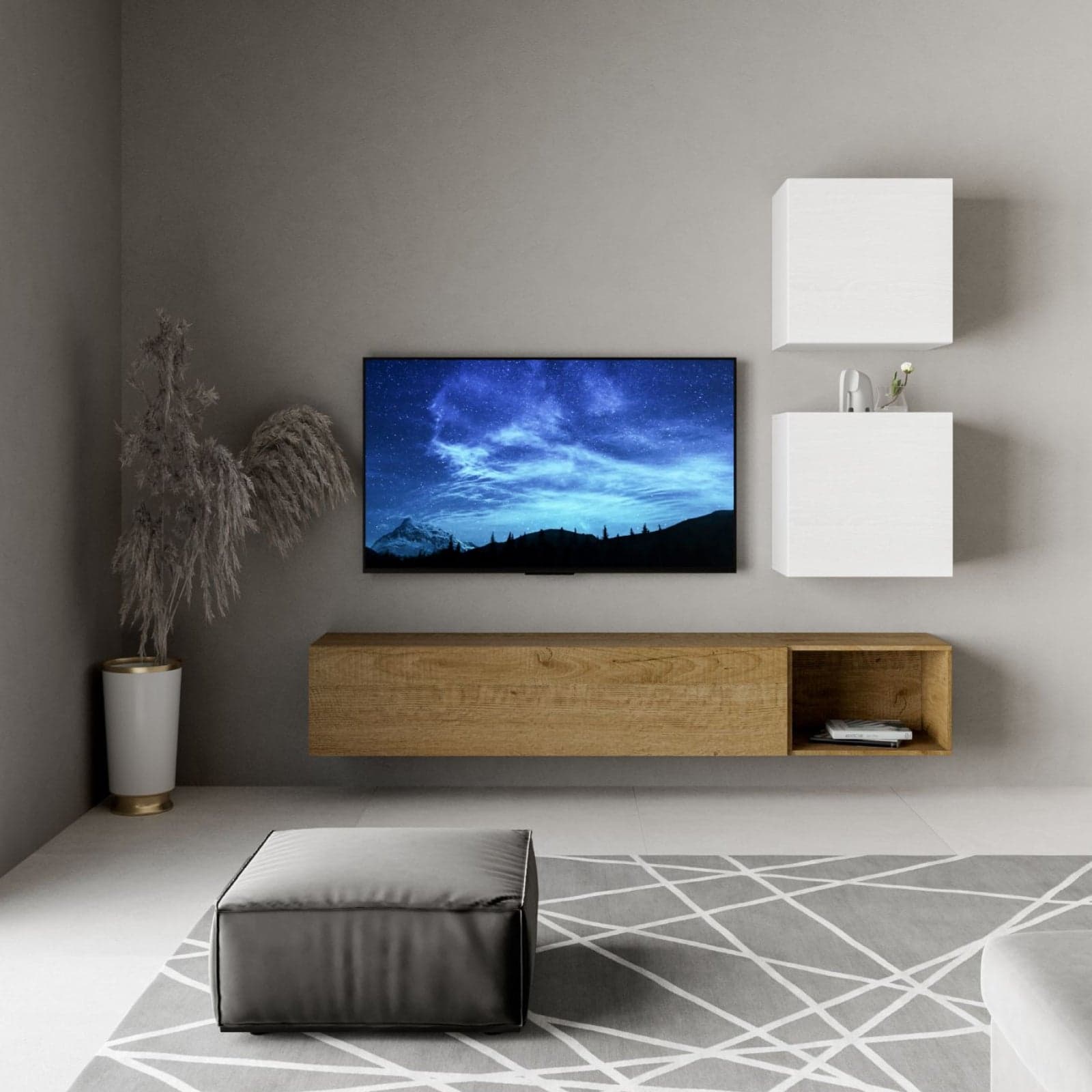 Parete attrezzata per soggiorno porta TV con ripiani per arredamento camere ed interni 236 cm in Pareti attrezzate Decor Space - Altamura, commercioVirtuoso.it