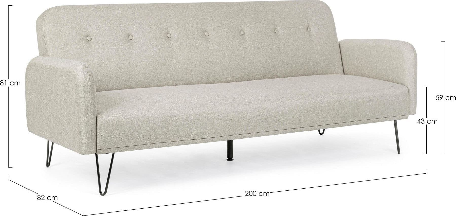 Divano letto "Bridjet" per interno con struttura in legno di eucalipto, 200 x 82 x 81 cm in Divani Decor Space - Altamura, commercioVirtuoso.it