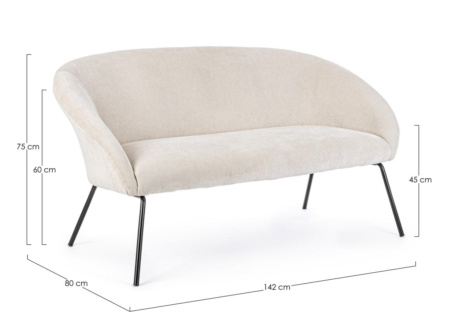 Divano "Aiko" per interno, Gambe In Acciaio Verniciato A Polvere 142 x 80 x 75 h cm Casa e cucina/Arredamento/Soggiorno/Divani Decor Space - Altamura, Commerciovirtuoso.it