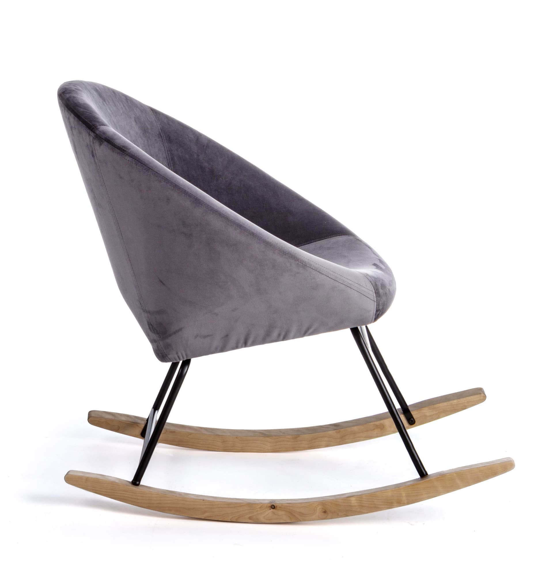 Sedia a dondolo imbottita  in velluto "Annika" piedi in legno da interno per salotto e studio Casa e cucina/Arredamento/Soggiorno/Poltrone e sedie/Poltrone Decor Space - Altamura, Commerciovirtuoso.it