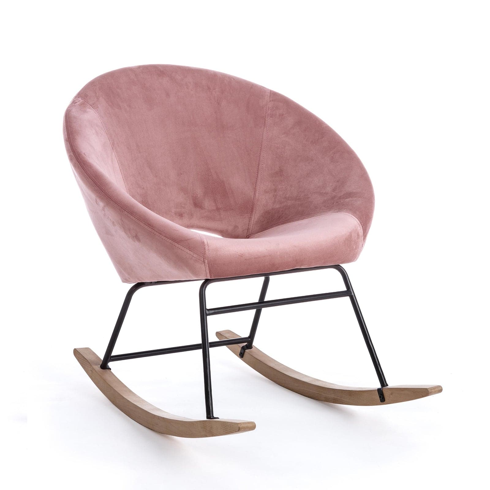 Sedia a dondolo imbottita  in velluto "Annika" piedi in legno da interno per salotto e studio in Poltrone Decor Space - Altamura, commercioVirtuoso.it