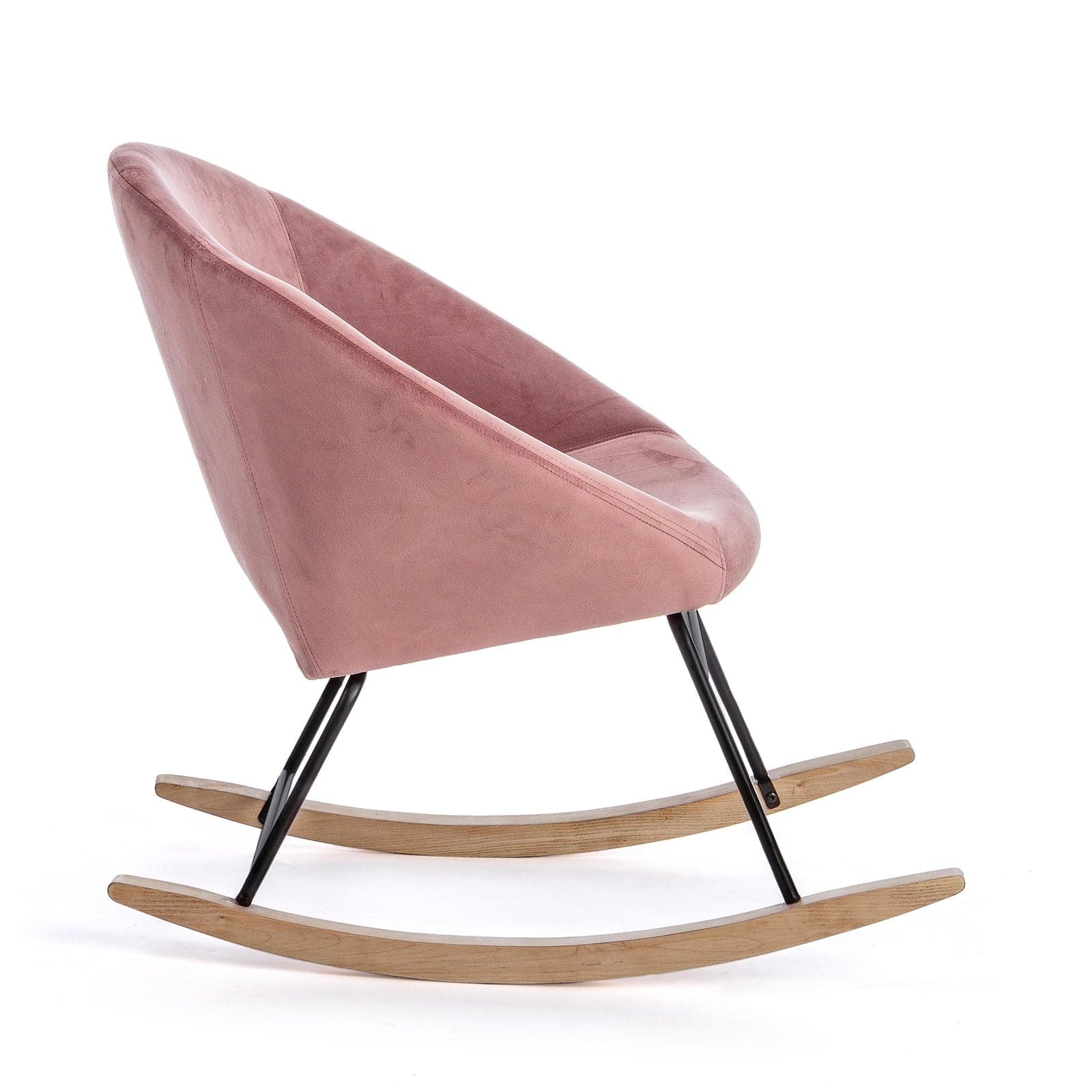 Sedia a dondolo imbottita  in velluto "Annika" piedi in legno da interno per salotto e studio Casa e cucina/Arredamento/Soggiorno/Poltrone e sedie/Poltrone Decor Space - Altamura, Commerciovirtuoso.it