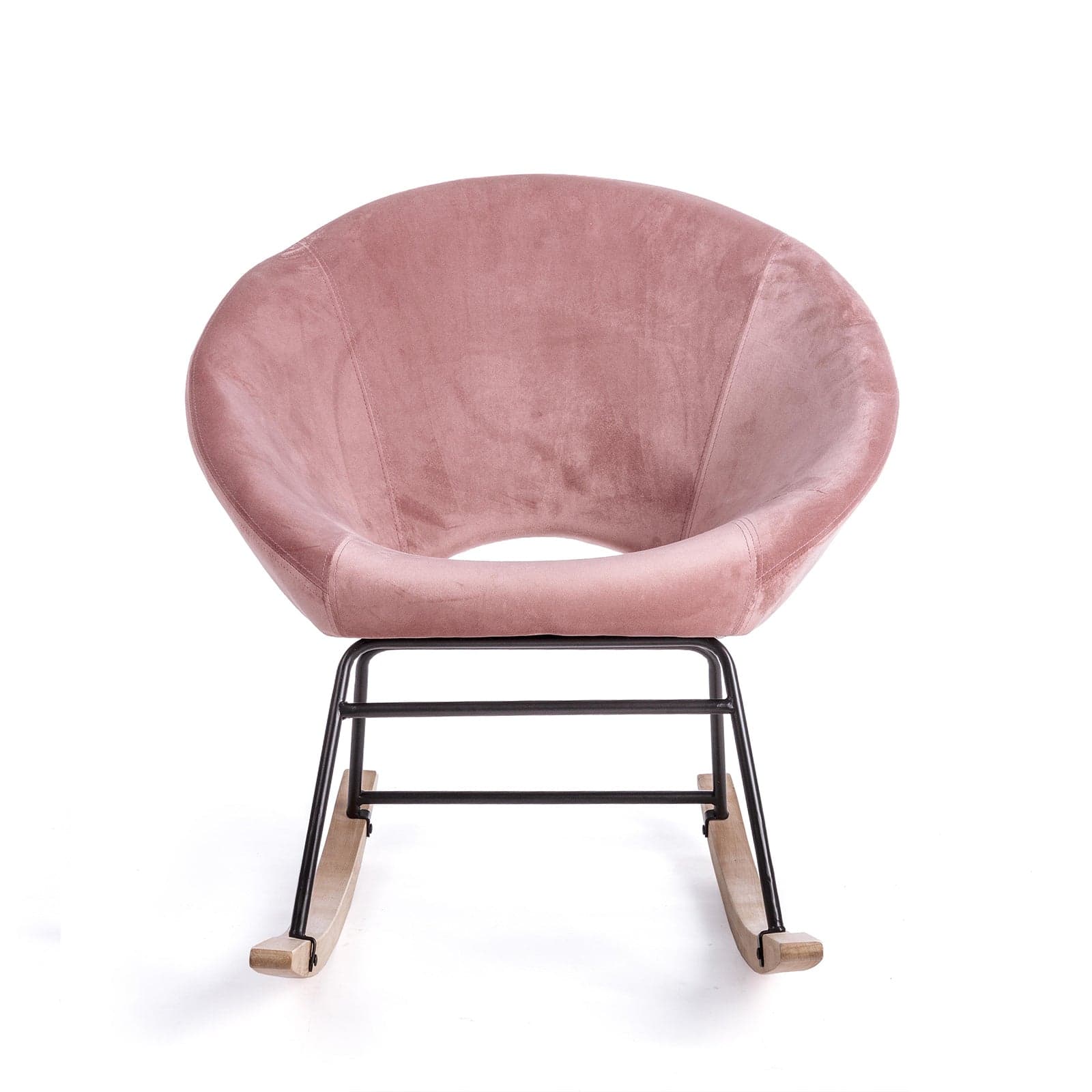 Sedia a dondolo imbottita  in velluto "Annika" piedi in legno da interno per salotto e studio Casa e cucina/Arredamento/Soggiorno/Poltrone e sedie/Poltrone Decor Space - Altamura, Commerciovirtuoso.it