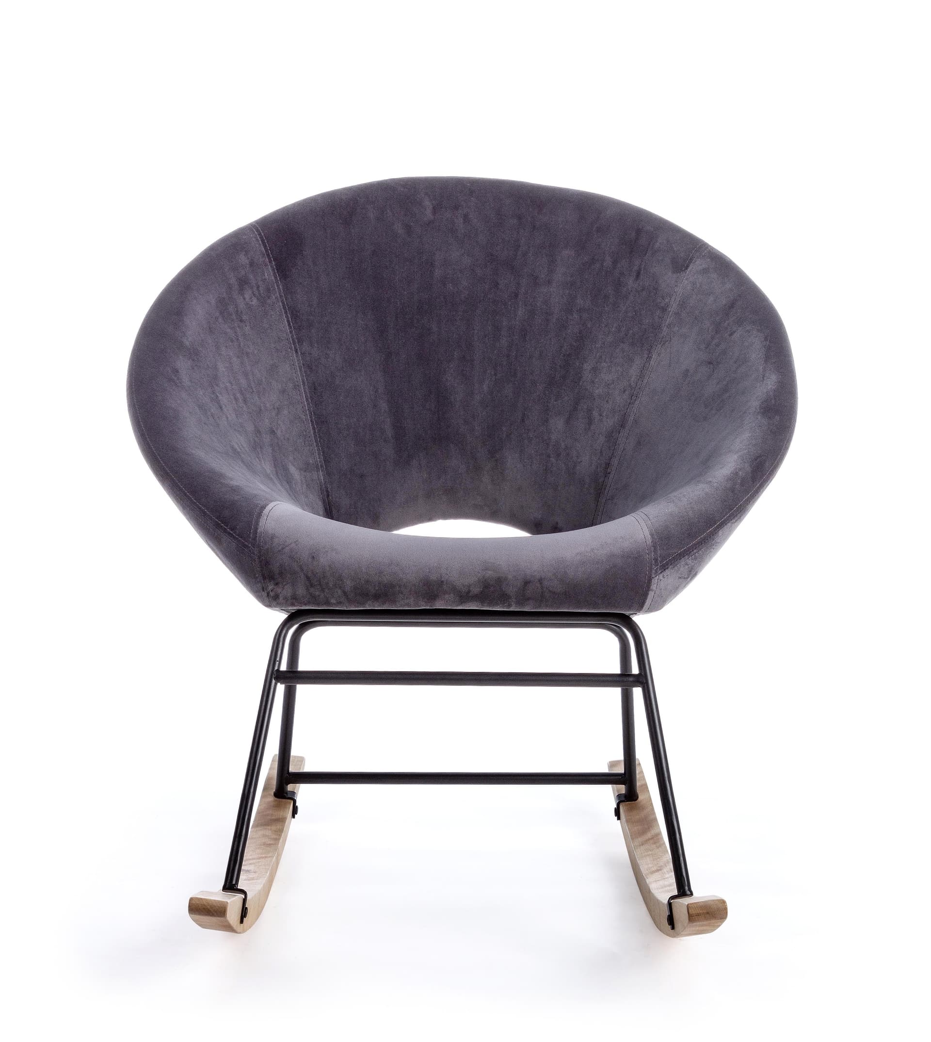 Sedia a dondolo imbottita  in velluto "Annika" piedi in legno da interno per salotto e studio Casa e cucina/Arredamento/Soggiorno/Poltrone e sedie/Poltrone Decor Space - Altamura, Commerciovirtuoso.it